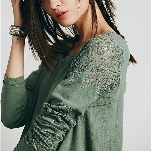 FREE PEOPLE Grandpa Jersey Outer Space Top Green S - Picture 1 of 13
